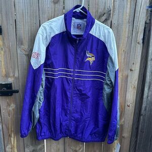 NWT Vintage Minnesota Vikings NFL Windbreaker Jacket Men's XL Purple Zip-Up